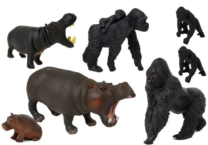 Figurky safari zvířat hipopotámi a gorily 7 kusů