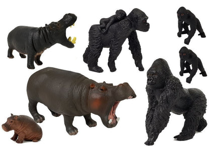 Figurky safari zvířat hipopotámi a gorily 7 kusů