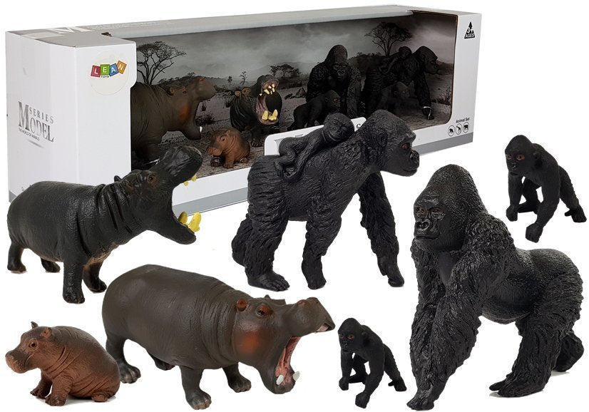 Figurky safari zvířat hipopotámi a gorily 7 kusů