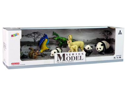 Figurky zvířat sada – panda papuga lama veverka chameleón