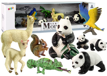 Figurky zvířat sada – panda papuga lama veverka chameleón