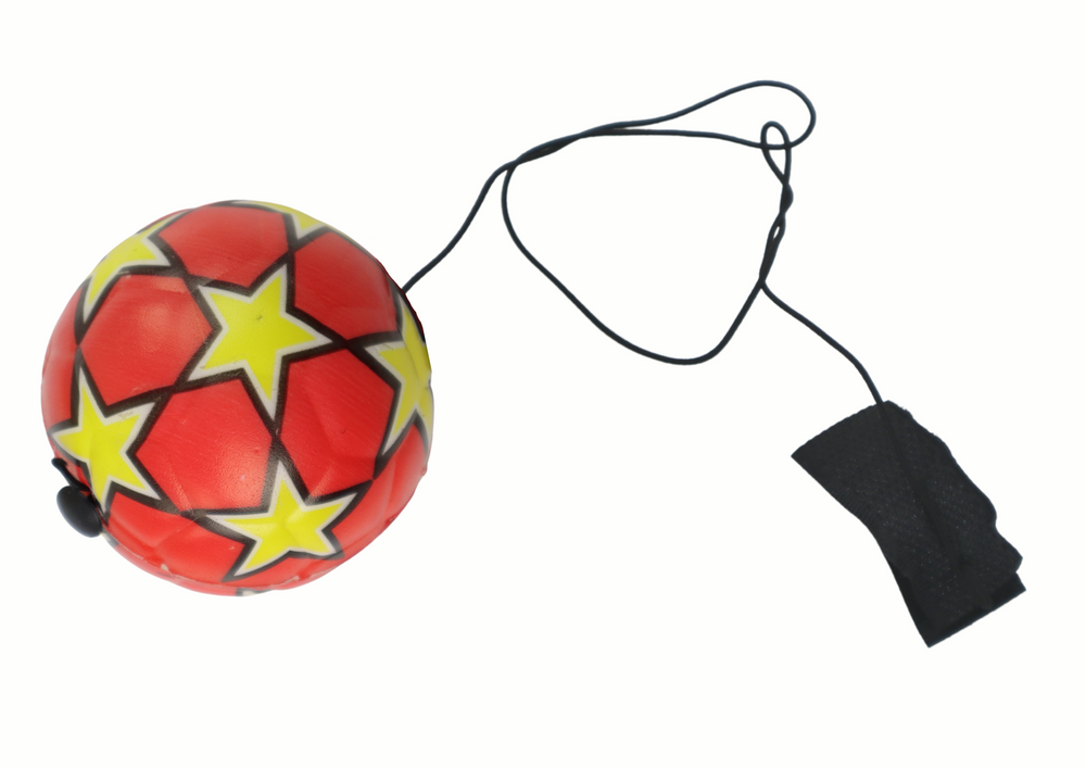 Fotbalový míč na gumičce jojo 6 cm – červený s hvězdičkami
