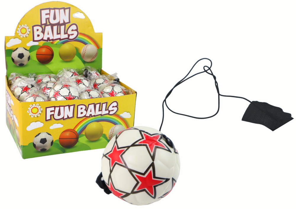 Fotbalový míček na gumičce jojo 6 cm – bílý s hvězdičkami