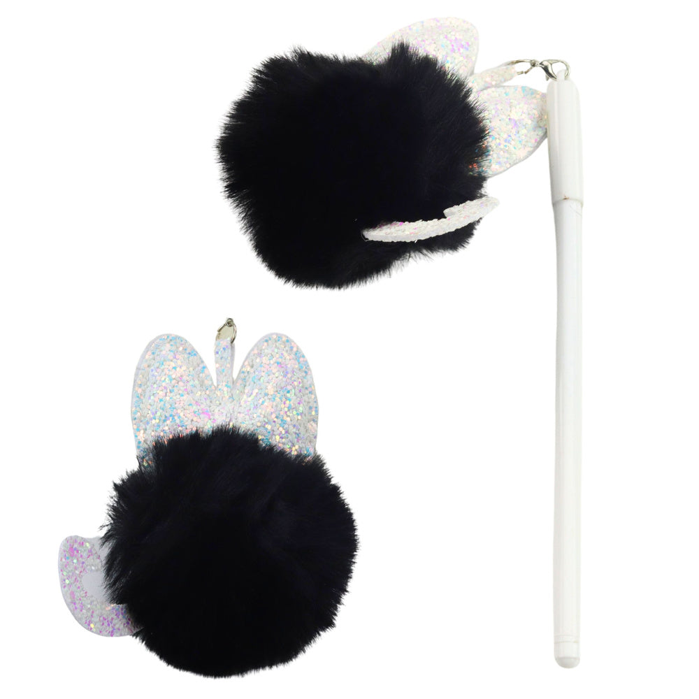 Gelové pero s černým pomponem – 17cm modrý inkoust