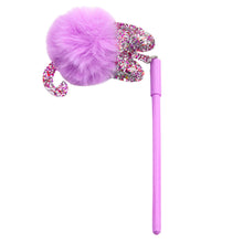 Gelové pero s fialovým pomponem – modrý inkoust 17cm