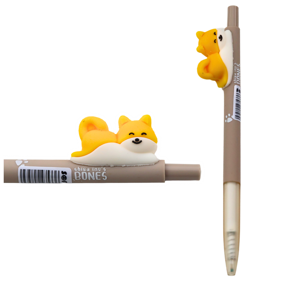 Gelový kuličkový pero s figurkou žlutého pejska Shiba modrý inkoust