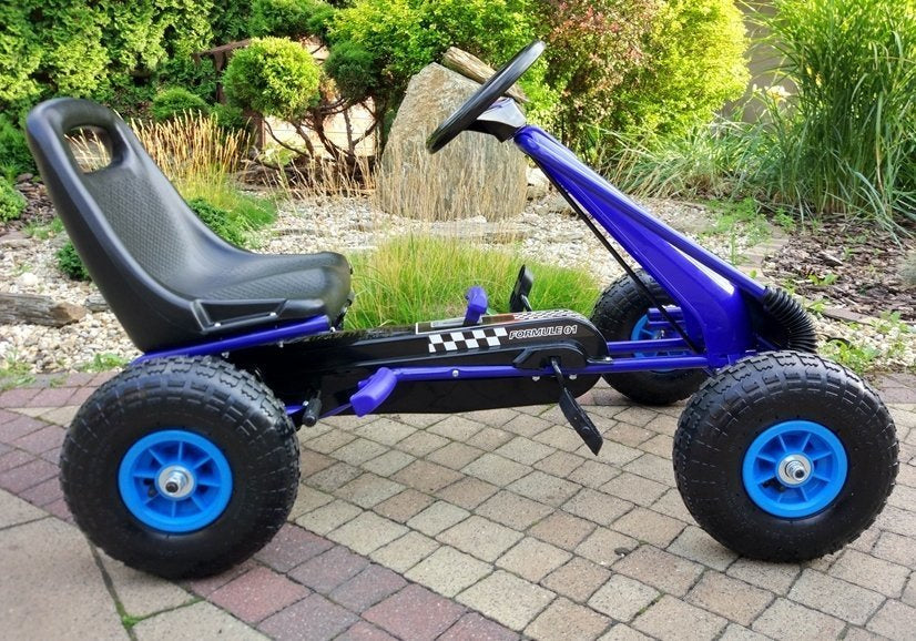Gokart s nafukovacími koly a ručními brzdami modrý A 15