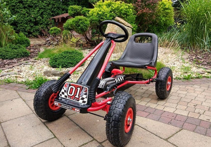 Gokart s ručními brzdami a nastavitelným sedadlem červený