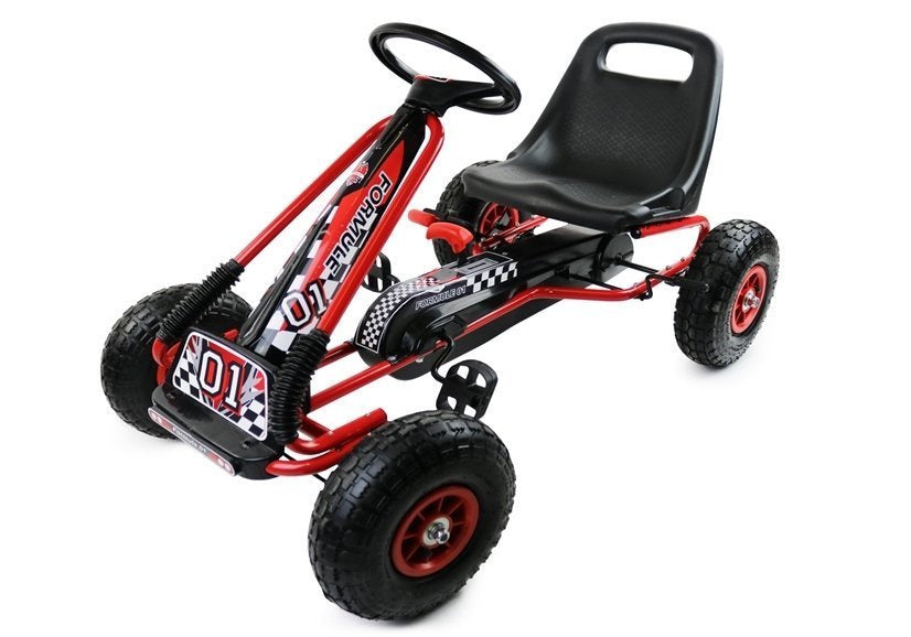 Gokart s ručními brzdami a nastavitelným sedadlem červený