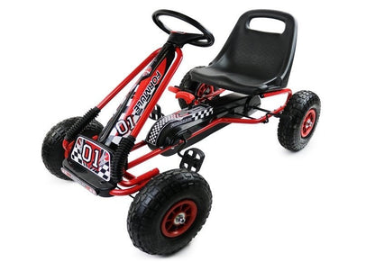 Gokart s ručními brzdami a nastavitelným sedadlem červený