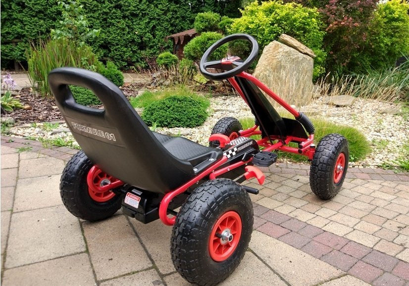 Gokart s ručními brzdami a nastavitelným sedadlem červený