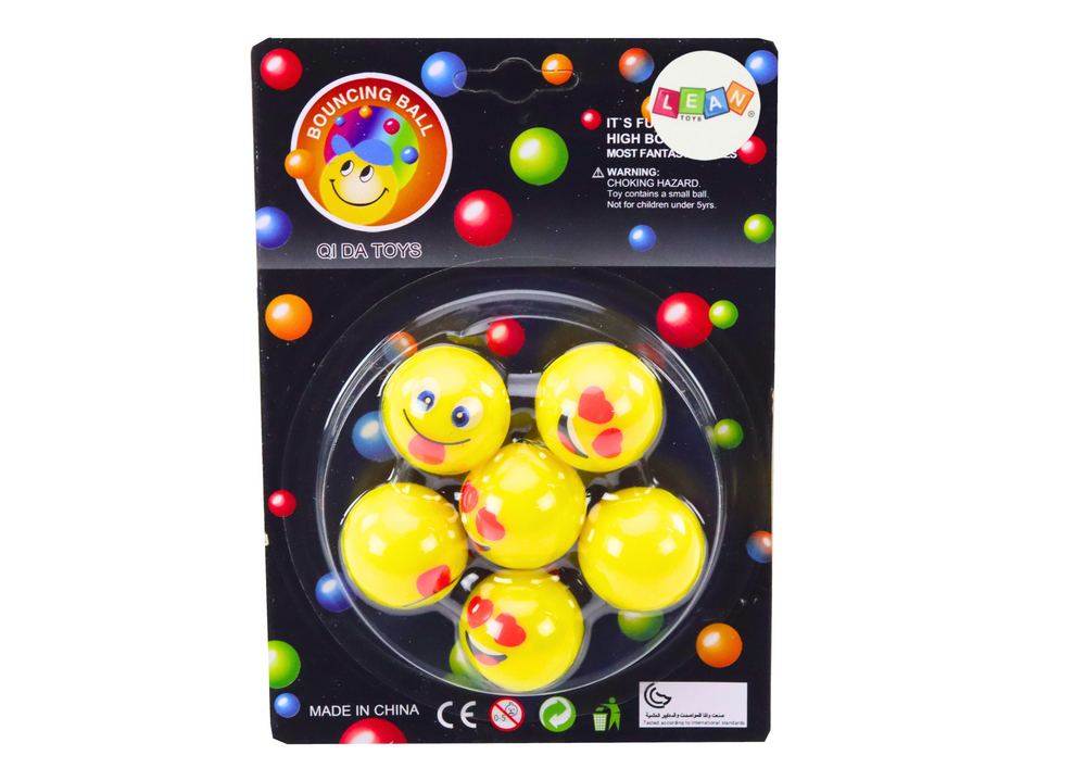 Gumové míčky emoji s vyplazeným jazykem 6 ks žluté