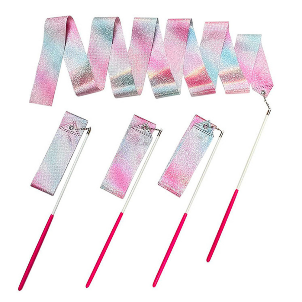 Gymnastická stuha na tanec 205x5cm – růžovo fialovo modrá