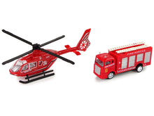 Hasičská auta s helikoptérou – na natahování | červená