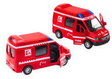 Hasičské auto 1:32 s otvíracími dveřmi světly zvuky pohonem červené