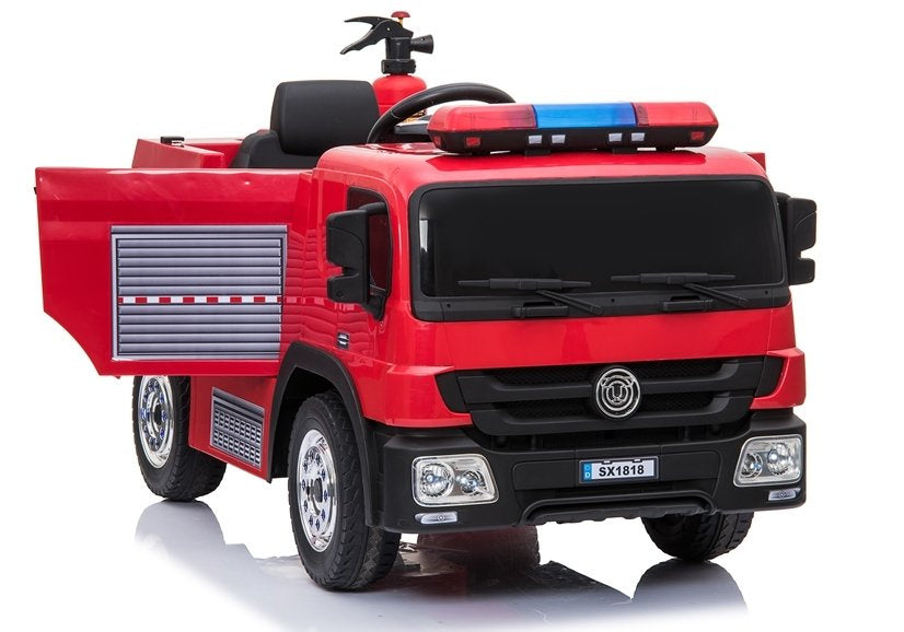 Hasičské auto na akumulátor s dálkovým ovládáním a helmou červené