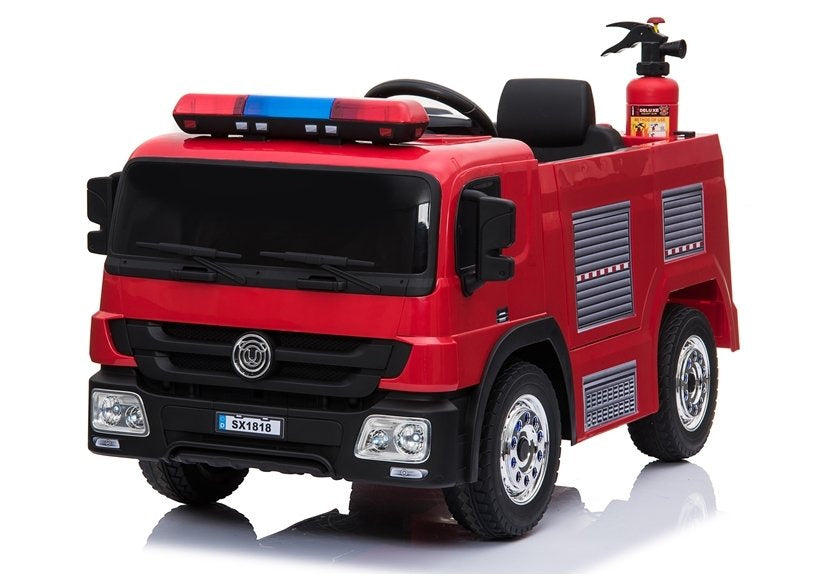 Hasičské auto na akumulátor s dálkovým ovládáním a helmou červené