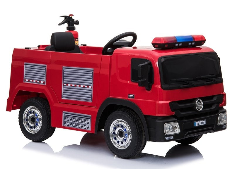 Hasičské auto na akumulátor s dálkovým ovládáním a helmou červené