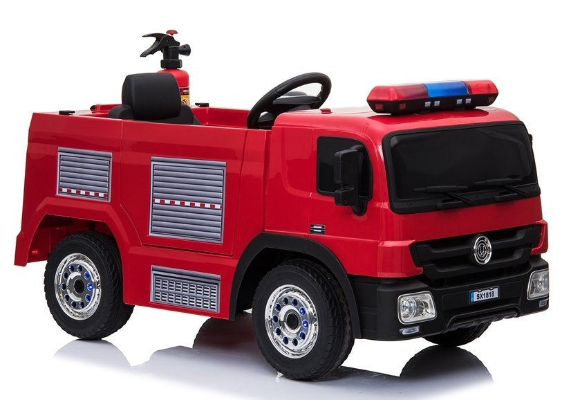 Hasičské auto na akumulátor s dálkovým ovládáním a helmou červené