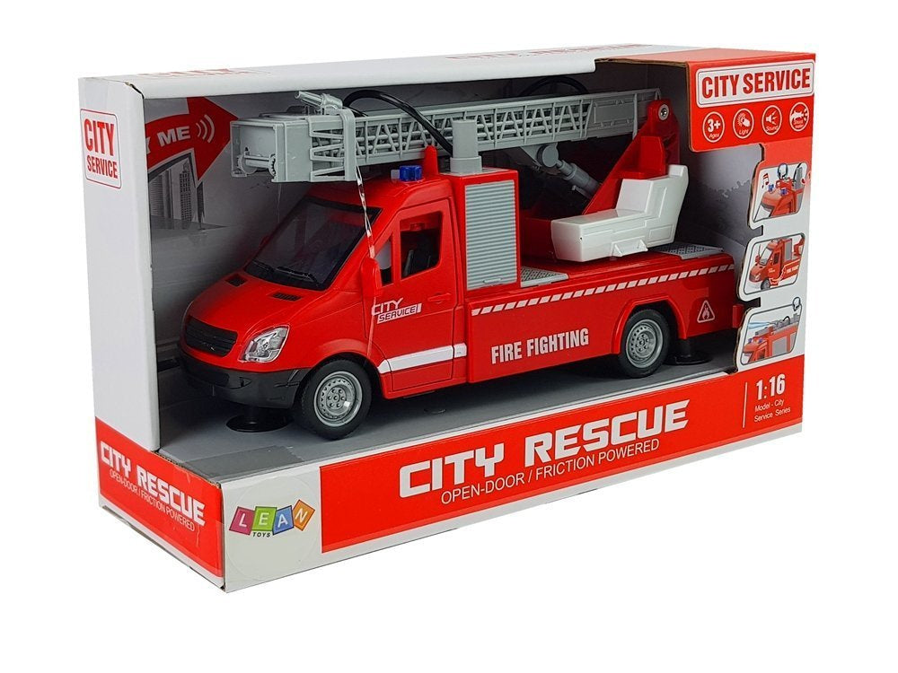 Hasičské auto s frikcí 1:16 zvuk světla vodní hadice červené