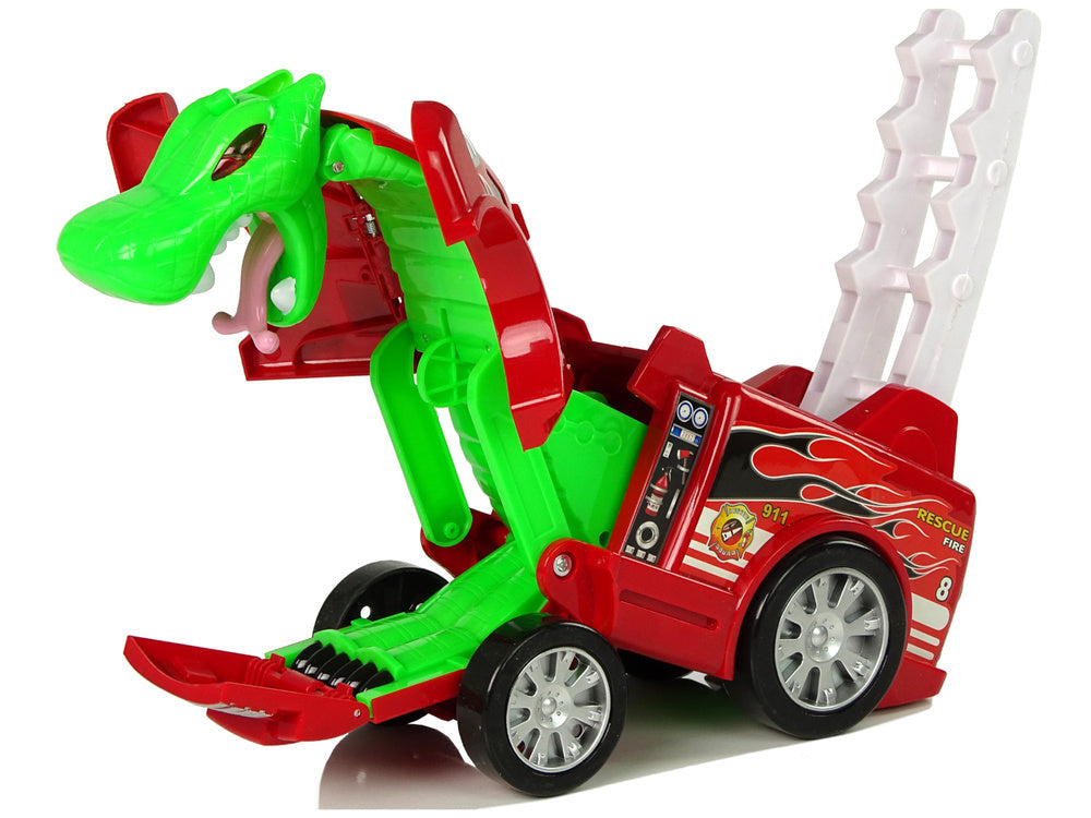 Hasičské auto transformující se na draka 2v1 se světly červené