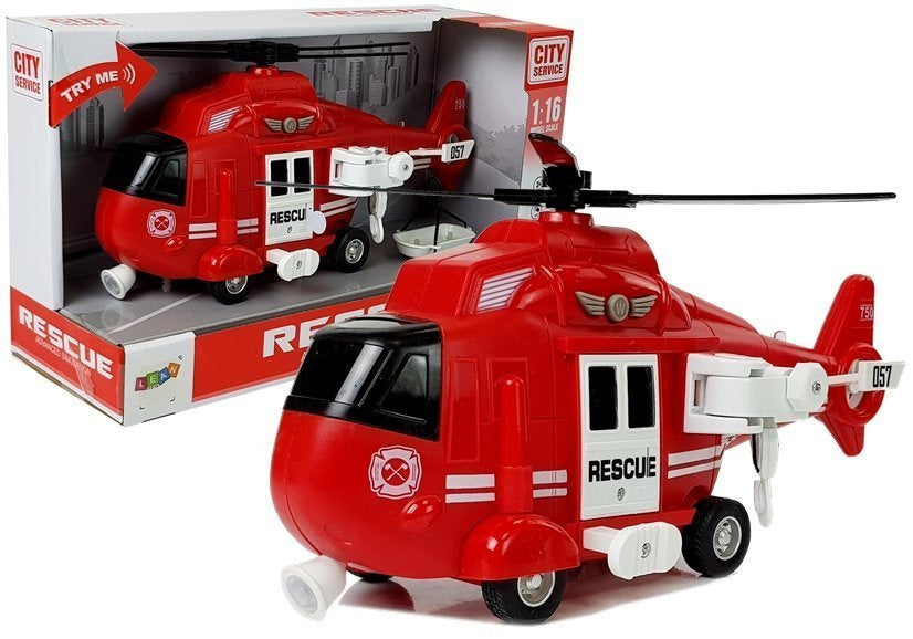 Hasičský helikopter 1:16 s hákem světla zvuky záchranný