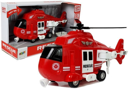 Hasičský helikopter 1:16 s hákem světla zvuky záchranný
