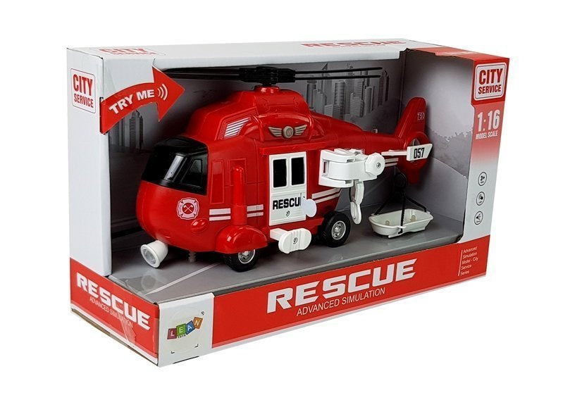 Hasičský helikopter 1:16 s hákem světla zvuky záchranný