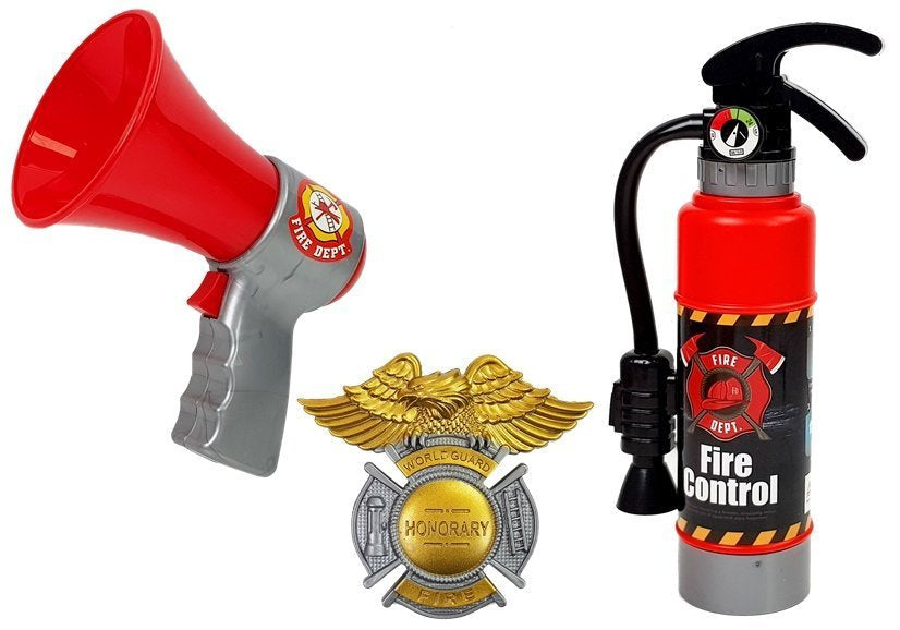 Hasičský set s batohem hasicím přístrojem megafonem červený