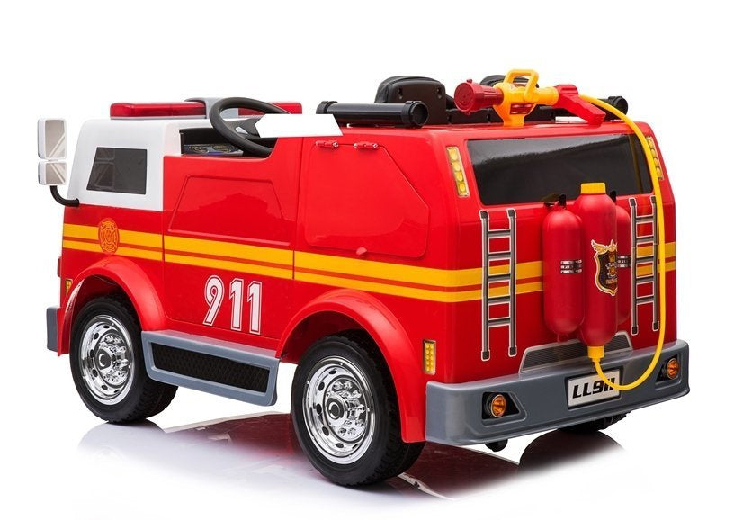 Hasičský vůz na akumulátor s pilotem a příslušenstvím červený