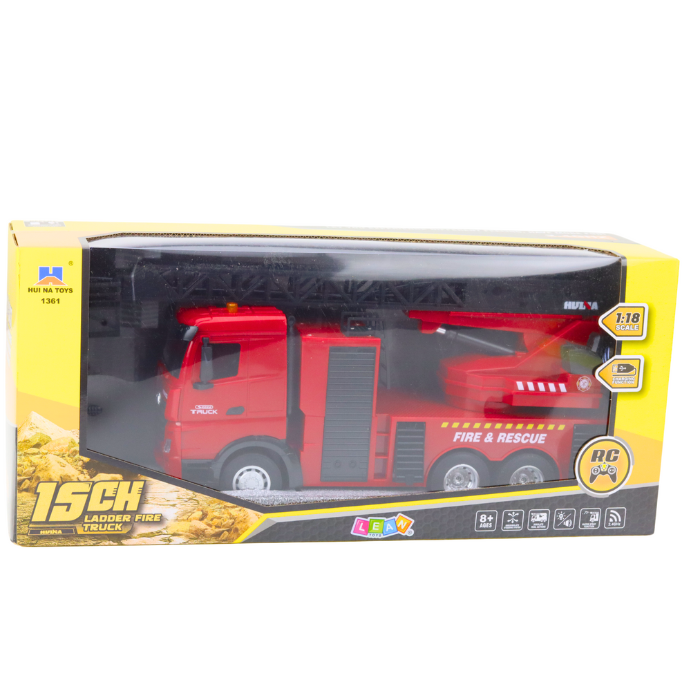 Hasičský vůz na dálkové ovládání – 1:18 červený s žebříkem