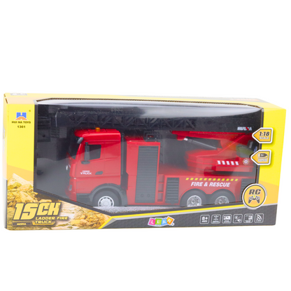 Hasičský vůz na dálkové ovládání – 1:18 červený s žebříkem
