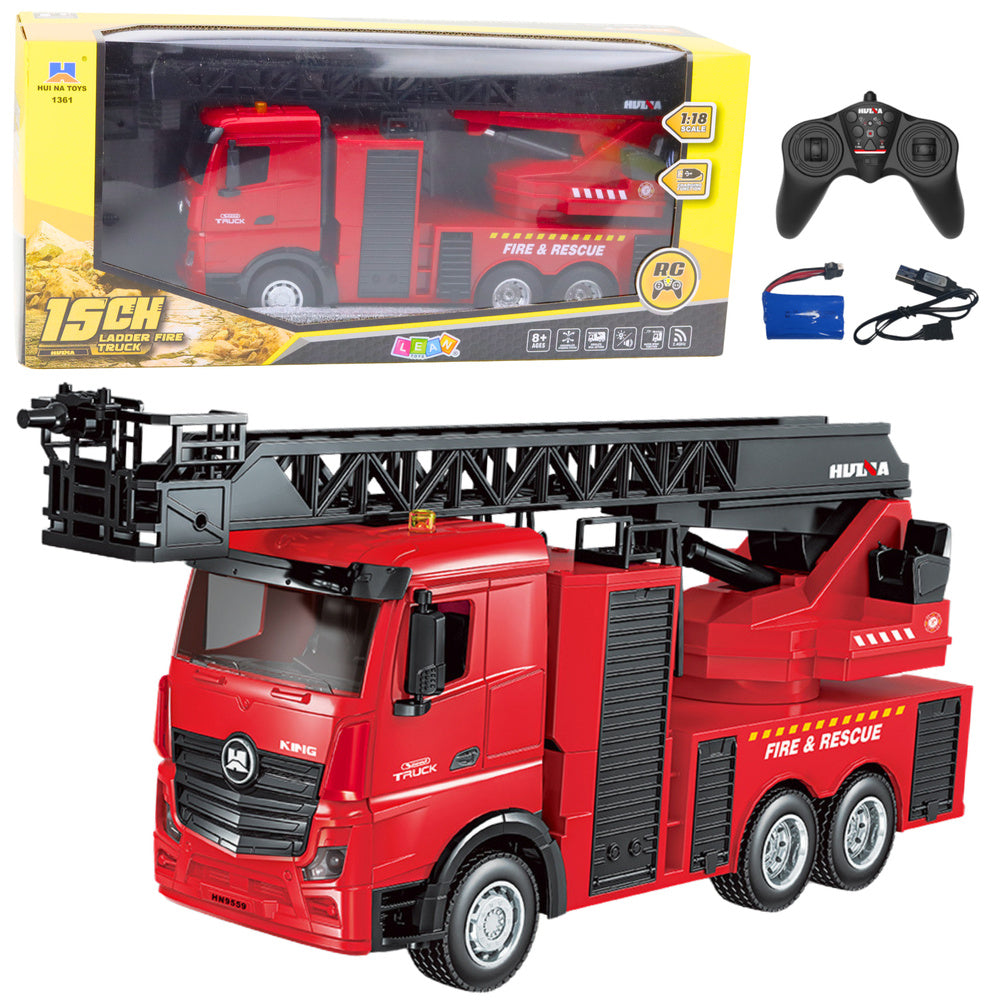 Hasičský vůz na dálkové ovládání – 1:18 červený s žebříkem