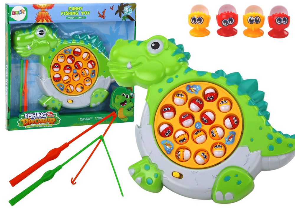 Hra na chytání rybiček s dinozaurem – 2 udičky | zelená