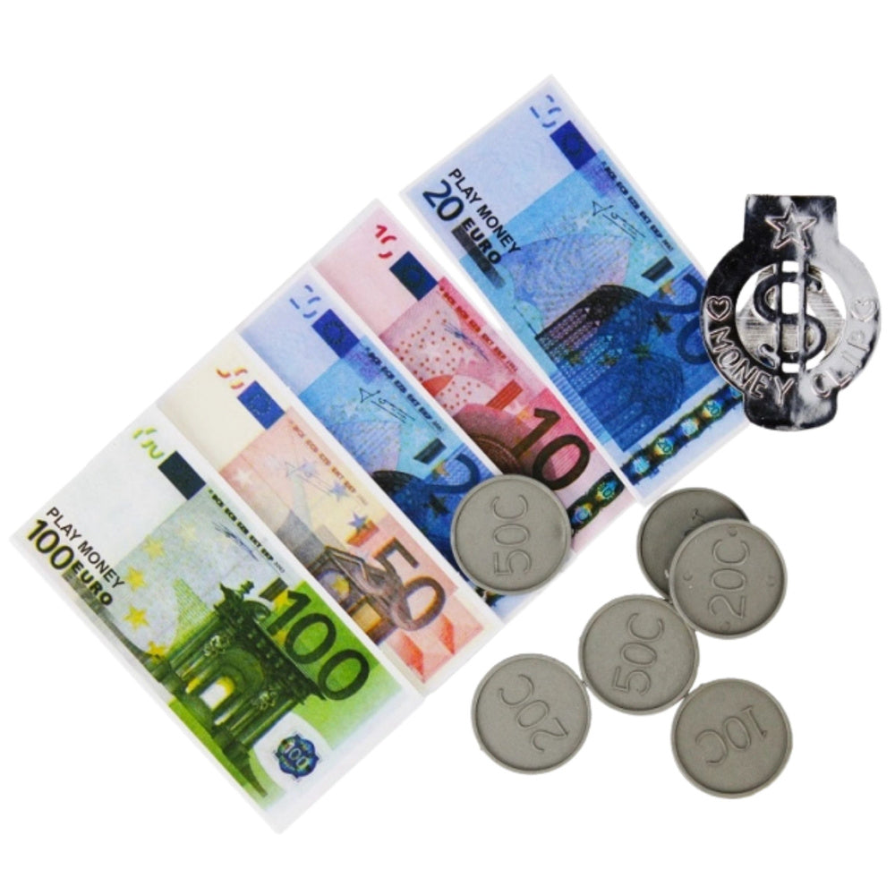Hračkové peníze Euro bankovky a mince – edukační sada