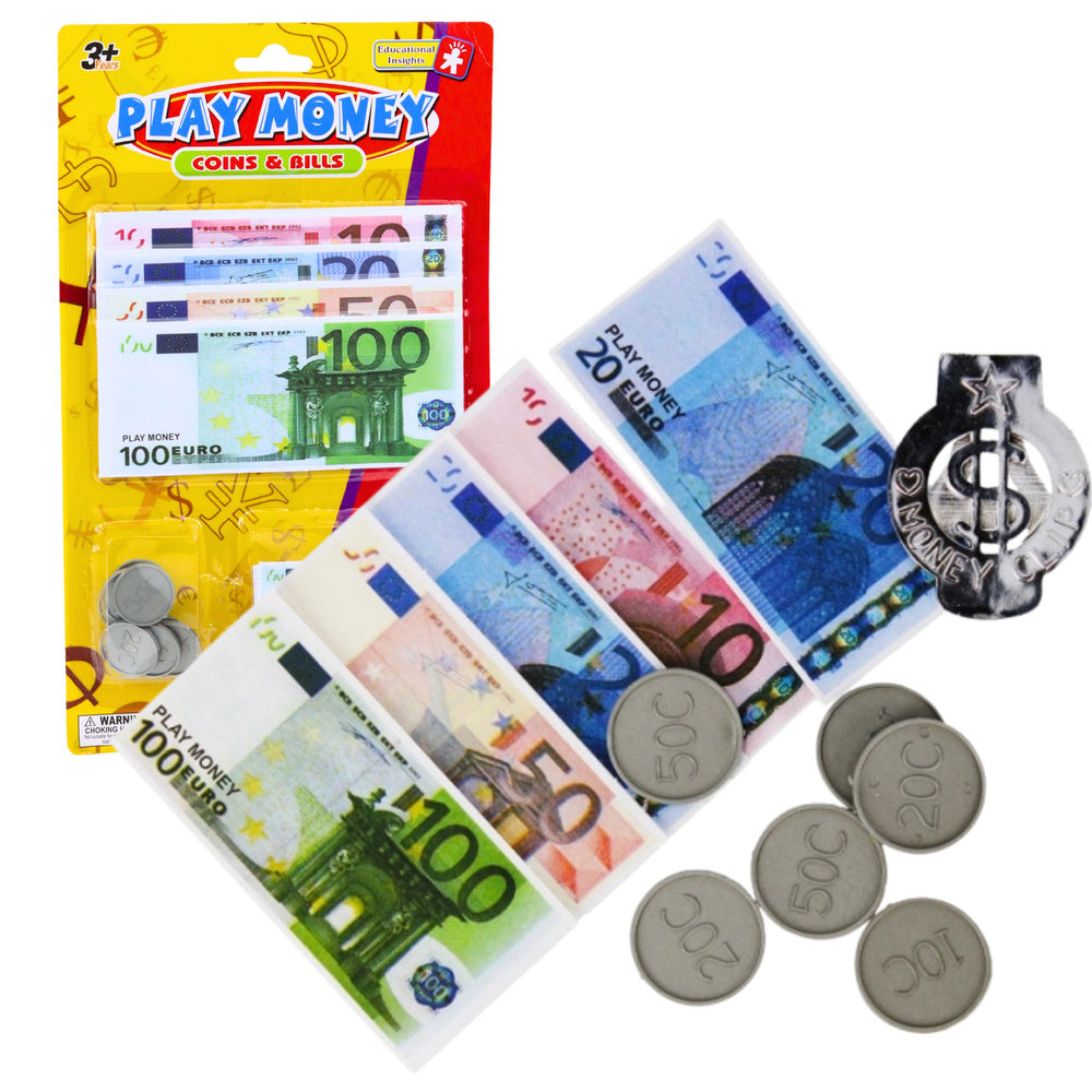 Hračkové peníze Euro bankovky a mince – edukační sada