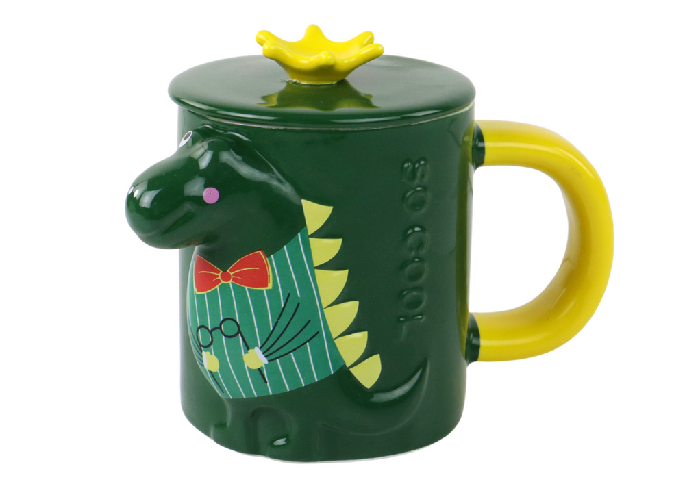 Hrnek s víčkem a lžičkou – zelený dinosaurus 400 ml