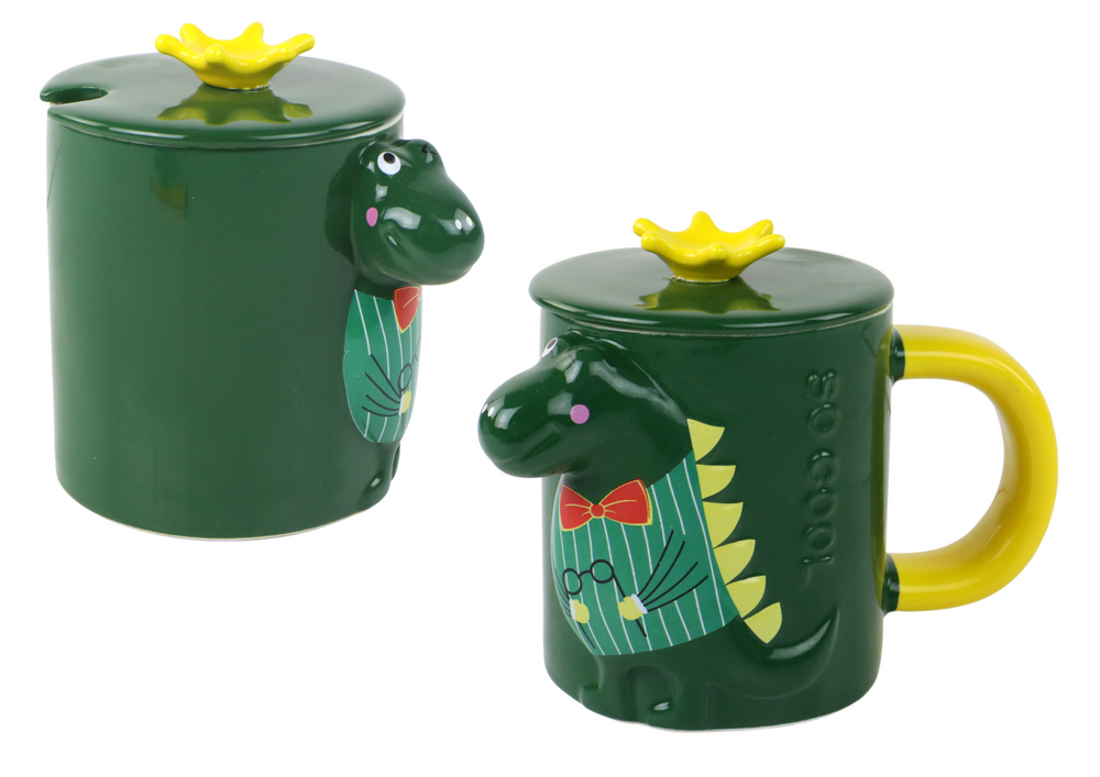 Hrnek s víčkem a lžičkou – zelený dinosaurus 400 ml