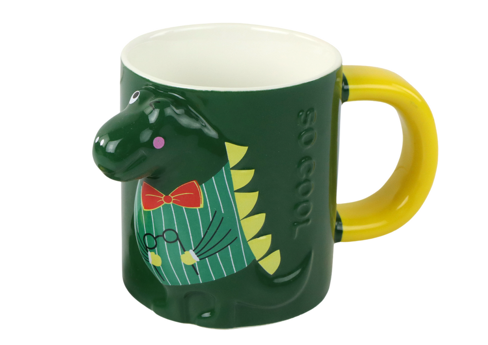 Hrnek s víčkem a lžičkou – zelený dinosaurus 400 ml