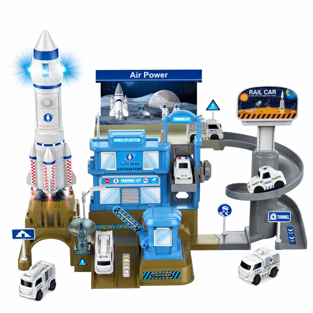 Interaktivní kosmická stanice s raketou, světly a zvuky