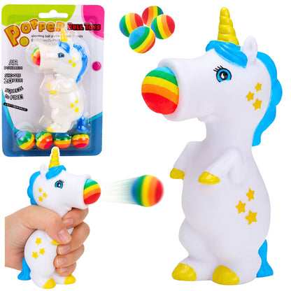 Jednorožcová pistole na míčky pro děti s 5 gumovými míčky