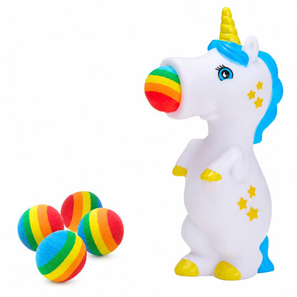 Jednorožcová pistole na míčky pro děti s 5 gumovými míčky