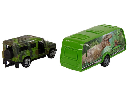 Jeep s přívěsem na natahování – s dinosaury a kartami