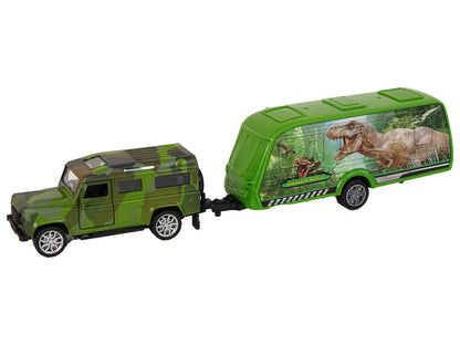 Jeep s přívěsem na natahování – s dinosaury a kartami