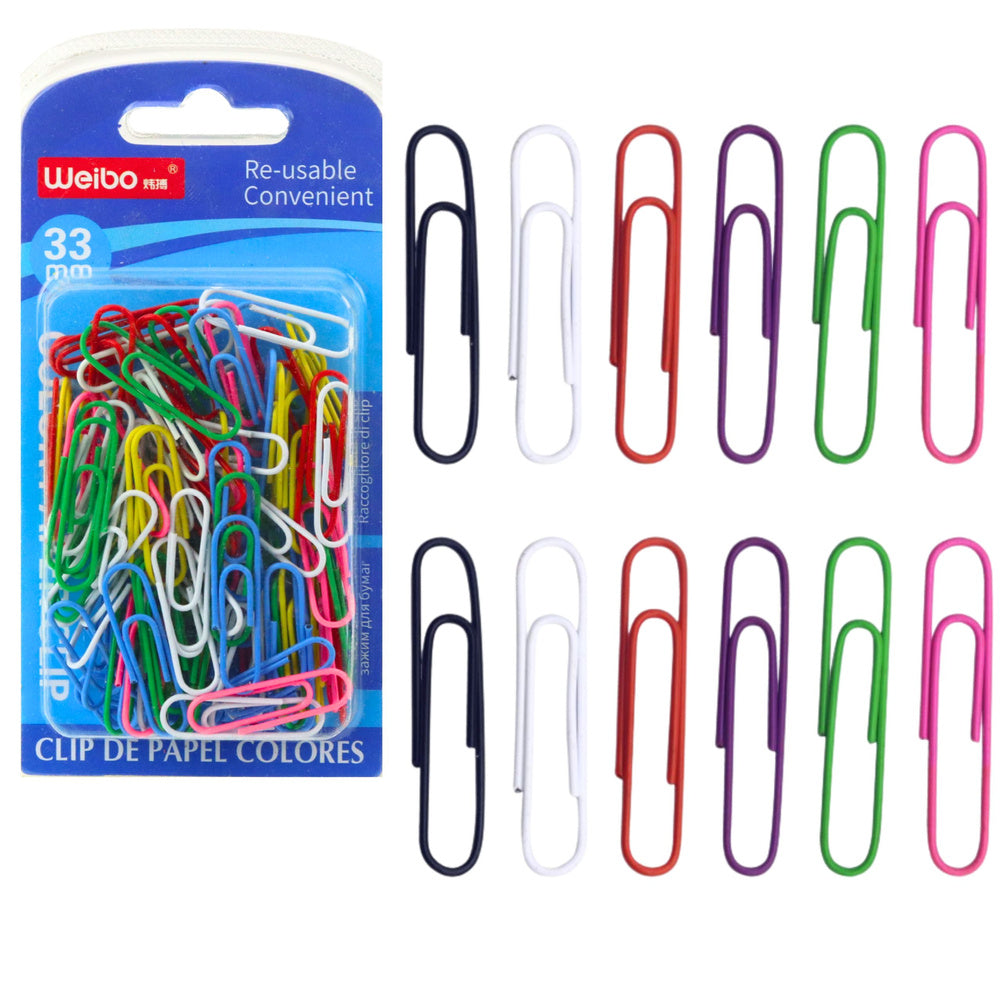 Kancelářské sponky barevné 33mm – 90ks mix barev
