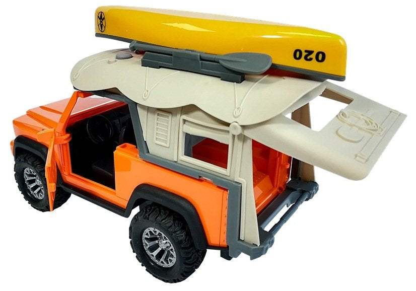 Kempingový jeep se zvuky a světly kajak s pádly oranžový