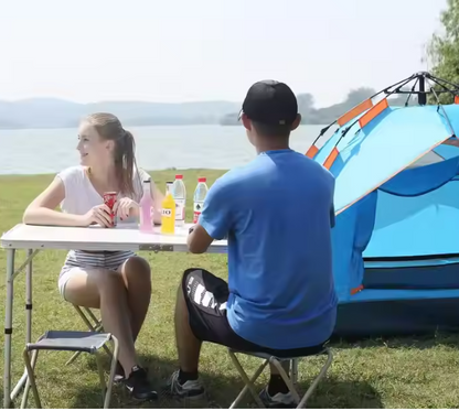 Kempingový stolek skládací se 4 židlemi – v kufříku šedý