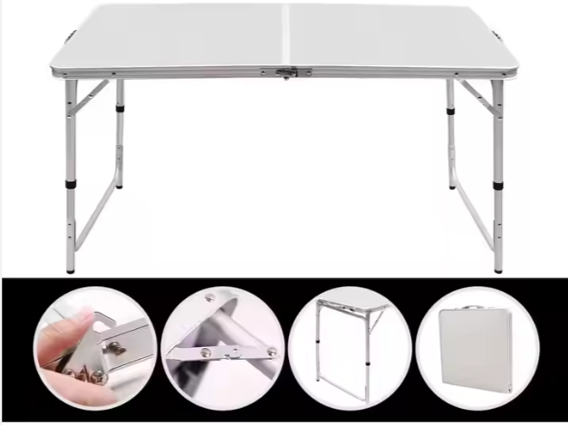 Kempingový stůl skládací hliníkový – 120x60cm bílý