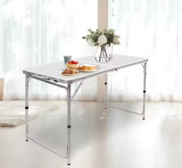 Kempingový stůl skládací hliníkový – 120x60cm bílý