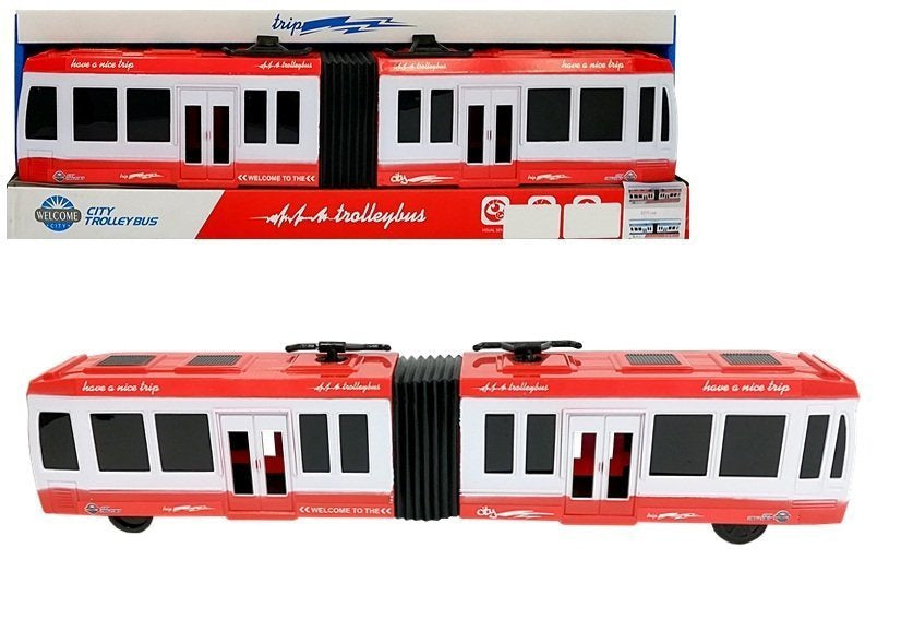 Kloubový autobus s frikčním pohonem červený